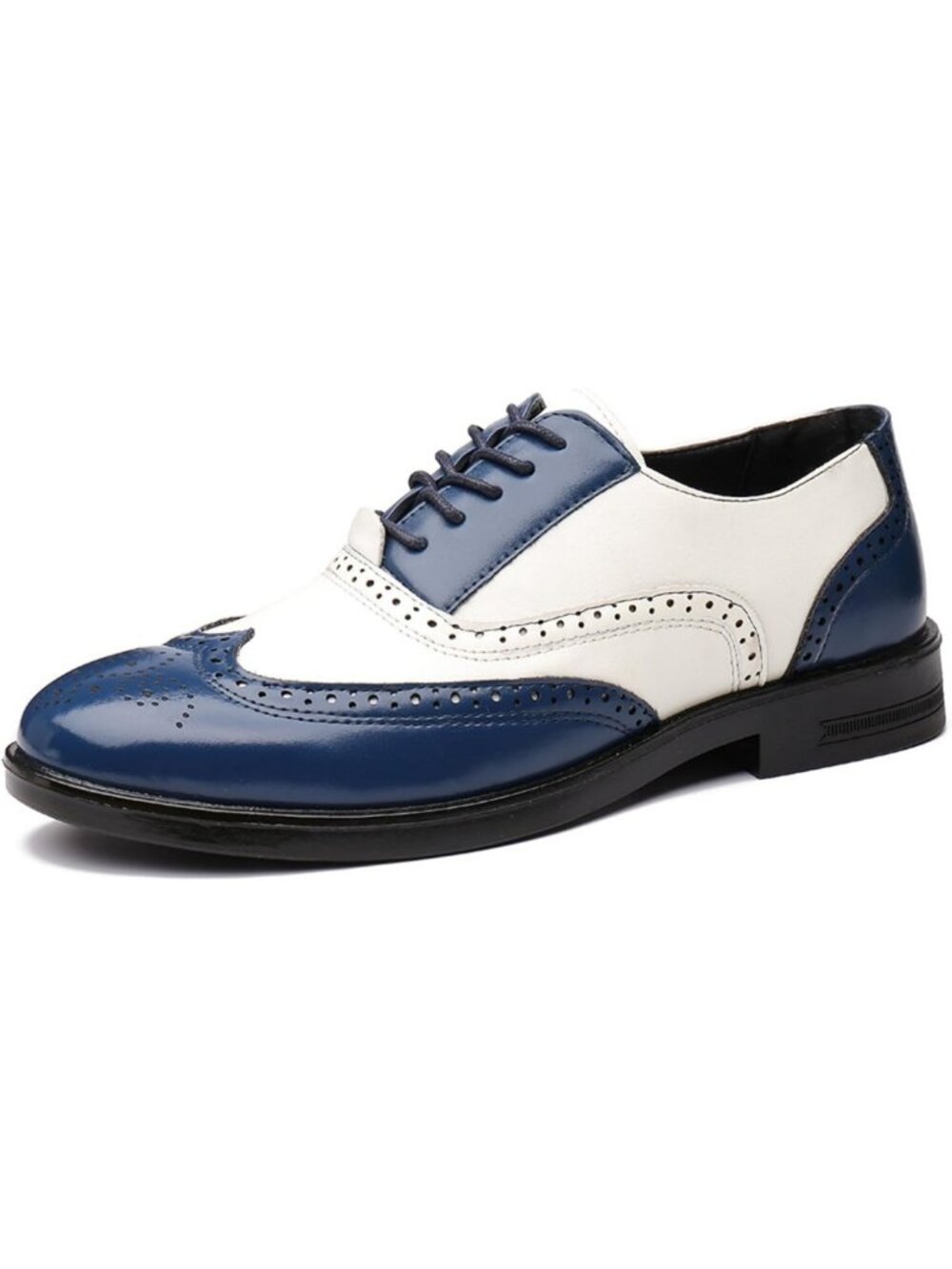 Stylish Men's Two-Tone Patchwork Brogue Oxfords - Hand-Stitched Leather Dress